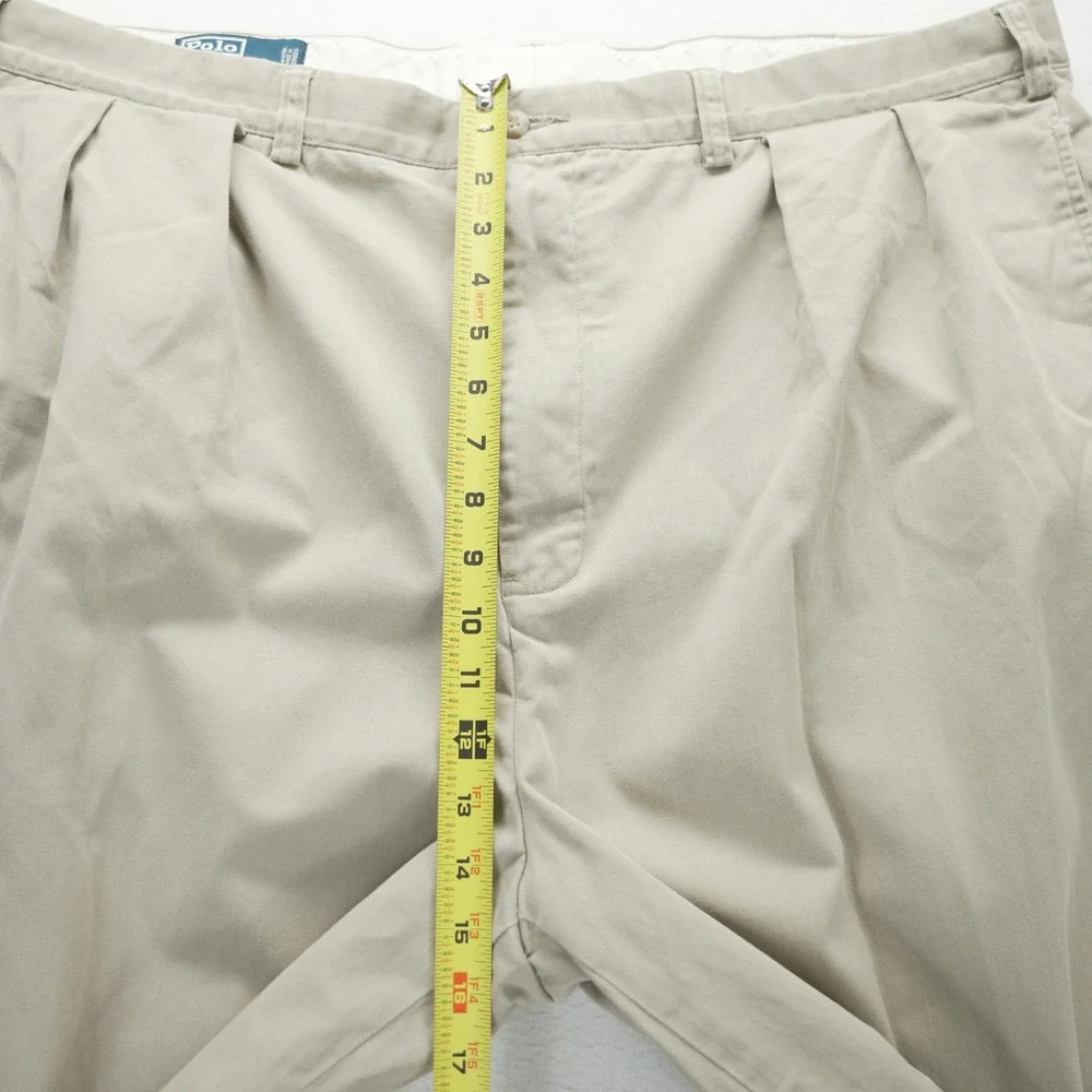 Polo Ralph Lauren Big Andrew Pant Mens 44x32 Tan Khaki Pleated Cotton Chinos